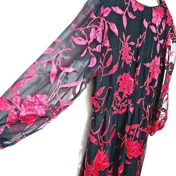 Lane Bryant Floral Chiffon Faux-Wrap Dress Size 24 Red Floral Holiday Valentines - Picture 4 of 10